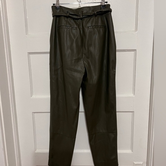 Peter Som Olive Green Faux Leather Paperbag Waist Tie Belt Ankle Length Pants - Picture 4 of 8